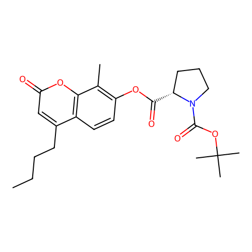 (S)-1-tert-butyl 2-(4-butyl-8-methyl-2-oxo-2H-chromen-7-yl) pyrrolidine-1,2-dicarboxylate structure