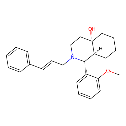 2-cinnamyl-1-(2-methoxyphenyl)-1,3,4,5,6,7,8,8a-octahydroisoquinolin-4a-ol structure