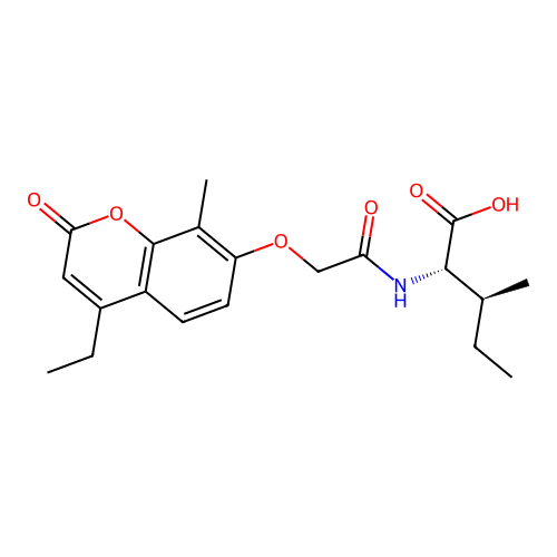 (2S,3S)-2-(2-((4-ethyl-8-methyl-2-oxo-2H-chromen-7-yl)oxy)acetamido)-3-methylpentanoic acid structure