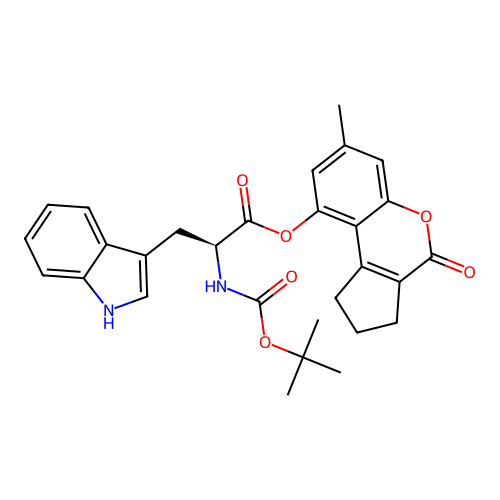 (S)-7-methyl-4-oxo-1,2,3,4-tetrahydrocyclopenta[c]chromen-9-yl 2-((tert-butoxycarbonyl)amino)-3-(1H-indol-3-yl)propanoate structure