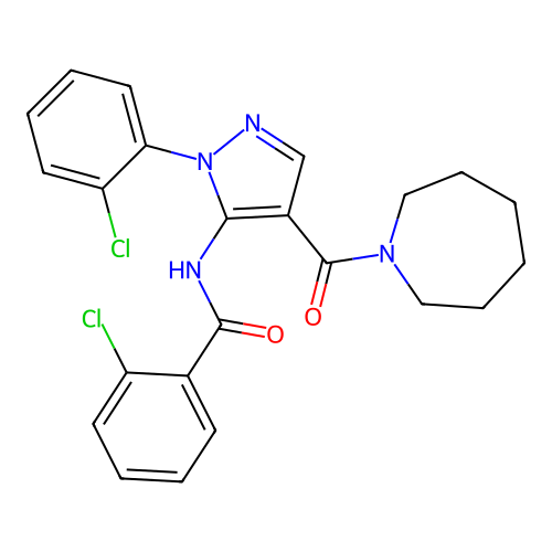 N-[4-(azepane-1-carbonyl)-2-(2-chlorophenyl)pyrazol-3-yl]-2-chlorobenzamide structure
