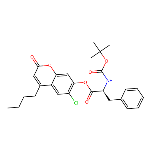 (S)-4-butyl-6-chloro-2-oxo-2H-chromen-7-yl 2-((tert-butoxycarbonyl)amino)-3-phenylpropanoate structure