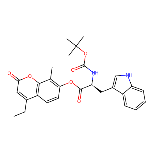 (S)-4-ethyl-8-methyl-2-oxo-2H-chromen-7-yl 2-((tert-butoxycarbonyl)amino)-3-(1H-indol-3-yl)propanoate structure