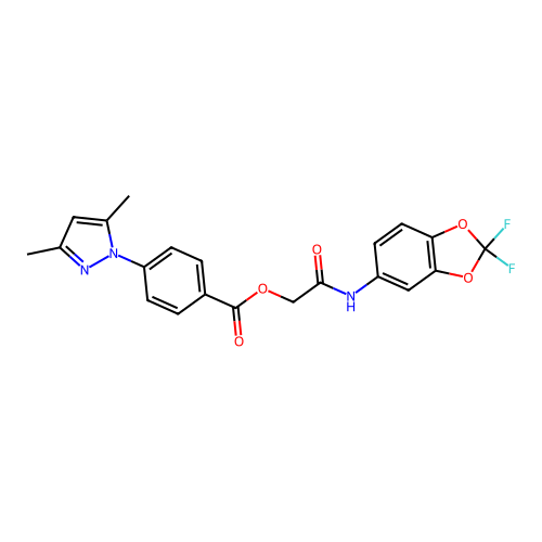 2-[(2,2-Difluoro-1,3-benzodioxol-5-yl)amino]-2-oxoethyl 4-(3,5-dimethyl-1H-pyrazol-1-yl)benzoate structure