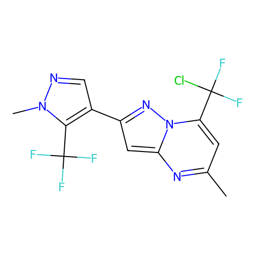 7-[chloro(difluoro)methyl]-5-methyl-2-[1-methyl-5-(trifluoromethyl)-1H-pyrazol-4-yl]pyrazolo[1,5-a]pyrimidine structure