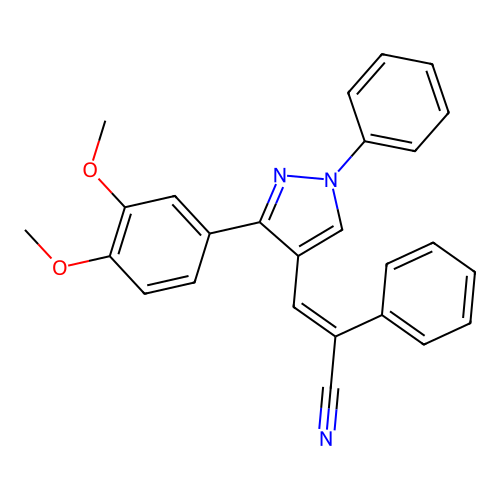 (E)-3-[3-(3,4-dimethoxyphenyl)-1-phenylpyrazol-4-yl]-2-phenylprop-2-enenitrile structure