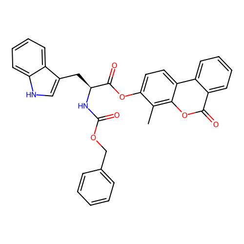 (S)-4-methyl-6-oxo-6H-benzo[c]chromen-3-yl 2-(((benzyloxy)carbonyl)amino)-3-(1H-indol-3-yl)propanoate structure