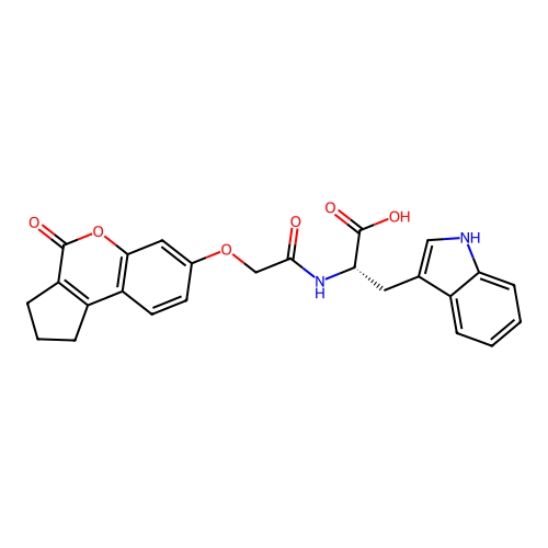 (S)-3-(1H-indol-3-yl)-2-(2-((4-oxo-1,2,3,4-tetrahydrocyclopenta[c]chromen-7-yl)oxy)acetamido)propanoic acid structure