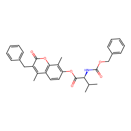 (S)-3-benzyl-4,8-dimethyl-2-oxo-2H-chromen-7-yl 2-(((benzyloxy)carbonyl)amino)-3-methylbutanoate structure