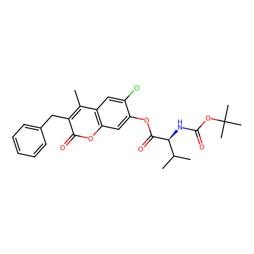 (S)-3-benzyl-6-chloro-4-methyl-2-oxo-2H-chromen-7-yl 2-((tert-butoxycarbonyl)amino)-3-methylbutanoate structure