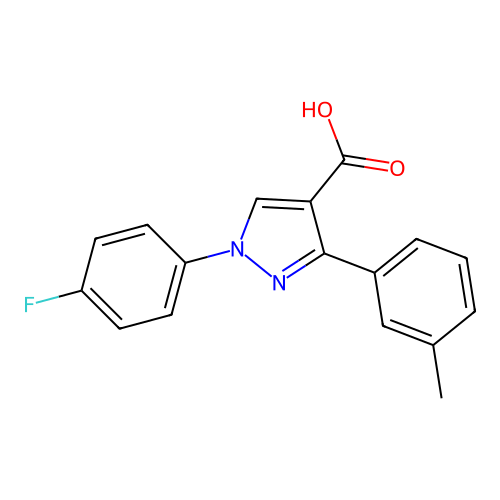 1-(4-fluorophenyl)-3-(3-methylphenyl)-1H-pyrazole-4-carboxylic acid structure