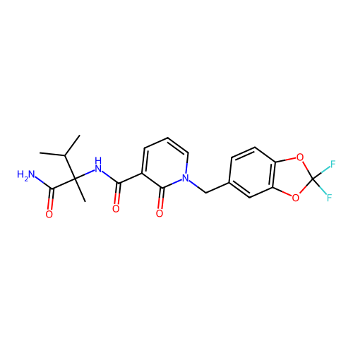 N-[1-(aminocarbonyl)-1,2-dimethylpropyl]-1-[(2,2-difluoro-1,3-benzodioxol-5-yl)methyl]-2-oxo-1,2-dihydro-3-pyridinecarboxamide structure