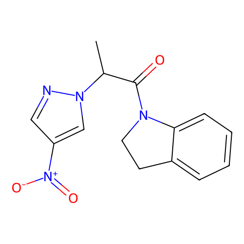 1-(2,3-Dihydroindol-1-yl)-2-(4-nitropyrazol-1-yl)propan-1-one structure