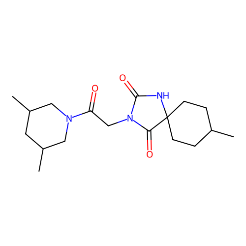 3-[2-(3,5-dimethylpiperidin-1-yl)-2-oxoethyl]-8-methyl-1,3-diazaspiro[4.5]decane-2,4-dione structure
