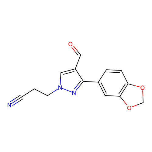 3-[3-(1,3-Benzodioxol-5-yl)-4-formylpyrazol-1-yl]propanenitrile structure