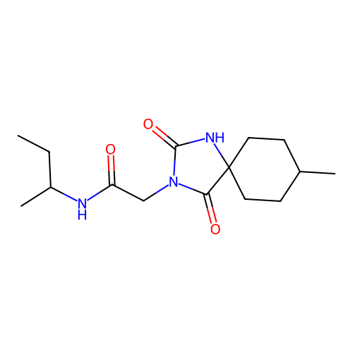 N-(sec-butyl)-2-(8-methyl-2,4-dioxo-1,3-diazaspiro[4.5]dec-3-yl)acetamide structure