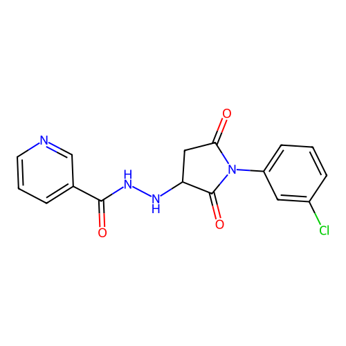 N'-[1-(3-chlorophenyl)-2,5-dioxopyrrolidin-3-yl]pyridine-3-carbohydrazide structure