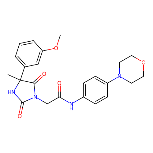 2-[4-(3-methoxyphenyl)-4-methyl-2,5-dioxoimidazolidin-1-yl]-N-(4-morpholin-4-ylphenyl)acetamide structure