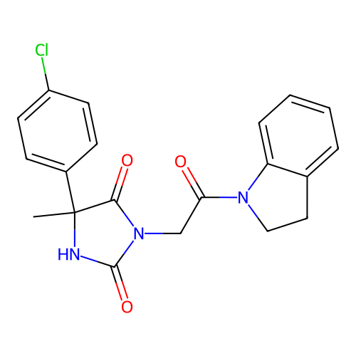 5-(4-chlorophenyl)-3-[2-(2,3-dihydroindol-1-yl)-2-oxoethyl]-5-methylimidazolidine-2,4-dione structure