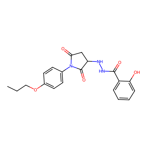 N'-[2,5-dioxo-1-(4-propoxyphenyl)pyrrolidin-3-yl]-2-hydroxybenzohydrazide structure