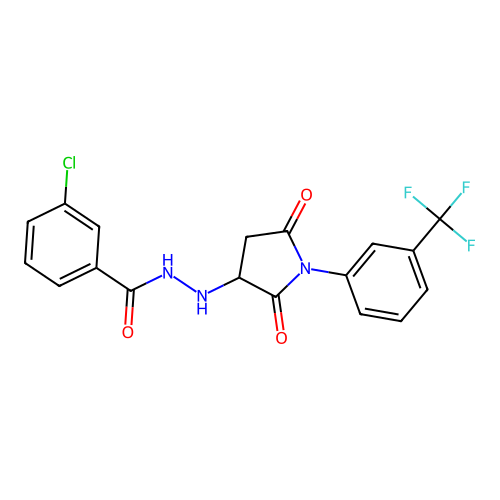 3-chloro-N'-{2,5-dioxo-1-[3-(trifluoromethyl)phenyl]pyrrolidin-3-yl}benzohydrazide structure