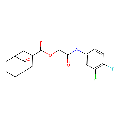 [2-(3-chloro-4-fluoroanilino)-2-oxoethyl] 9-oxobicyclo[3.3.1]nonane-3-carboxylate structure