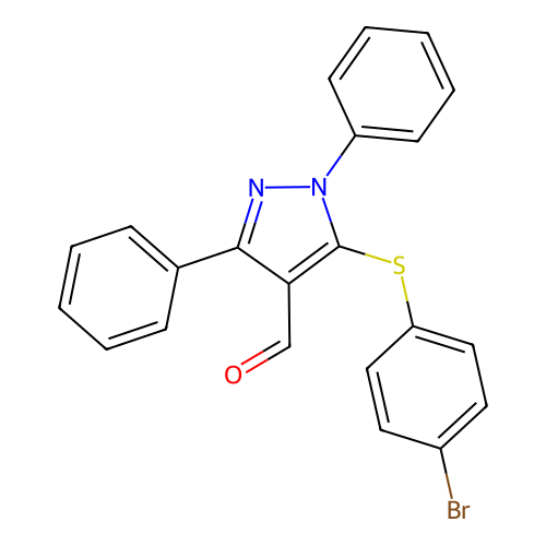 5-[(4-bromophenyl)sulfanyl]-1,3-diphenyl-1H-pyrazole-4-carbaldehyde structure