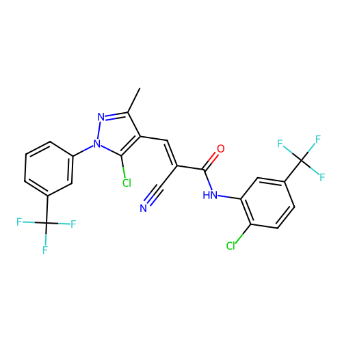 (E)-3-[5-chloro-3-methyl-1-[3-(trifluoromethyl)phenyl]pyrazol-4-yl]-N-[2-chloro-5-(trifluoromethyl)phenyl]-2-cyanoprop-2-enamide structure