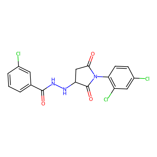 3-chloro-N'-[1-(2,4-dichlorophenyl)-2,5-dioxopyrrolidin-3-yl]benzohydrazide structure
