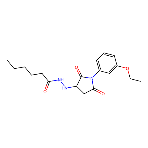 N'-[1-(3-ethoxyphenyl)-2,5-dioxopyrrolidin-3-yl]hexanehydrazide structure