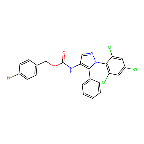 (4-bromophenyl)methyl N-[5-phenyl-1-(2,4,6-trichlorophenyl)pyrazol-4-yl]carbamate structure