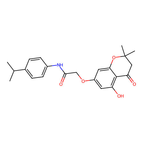 2-((5-hydroxy-2,2-dimethyl-4-oxochroman-7-yl)oxy)-N-(4-isopropylphenyl)acetamide structure