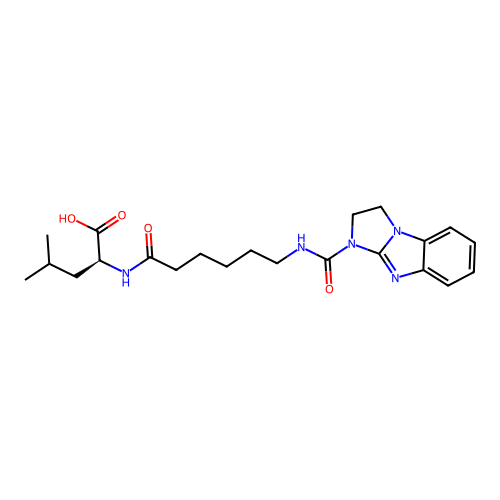 N-{6-[(2,3-dihydro-1H-imidazo[1,2-a]benzimidazol-1-ylcarbonyl)amino]hexanoyl}-L-leucine structure