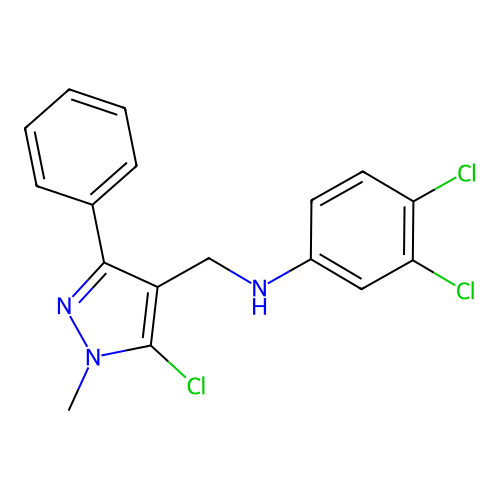 N-[(5-chloro-1-methyl-3-phenyl-1H-pyrazol-4-yl)methyl]-N-(3,4-dichlorophenyl)amine structure