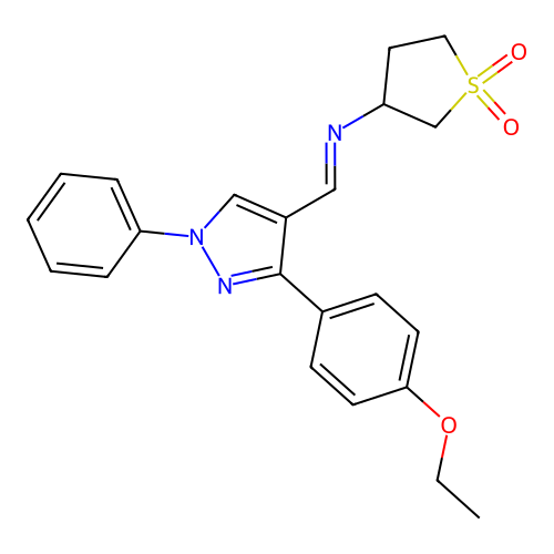 N-{(E)-[3-(4-ethoxyphenyl)-1-phenyl-1H-pyrazol-4-yl]methylidene}tetrahydrothiophen-3-amine 1,1-dioxide structure