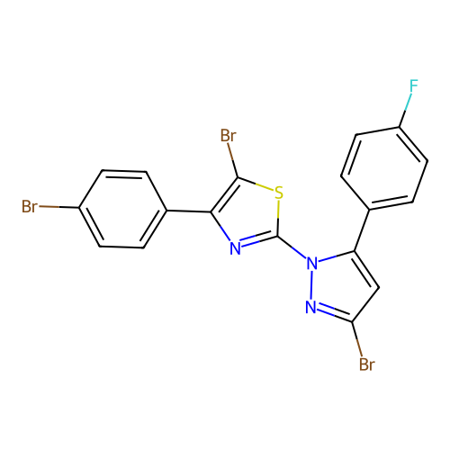 5-bromo-2-[3-bromo-5-(4-fluorophenyl)-1H-pyrazol-1-yl]-4-(4-bromophenyl)-1,3-thiazole structure