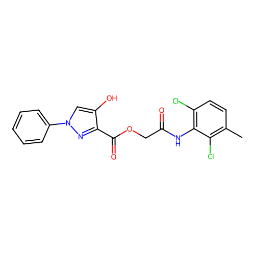 [2-(2,6-dichloro-3-methylanilino)-2-oxoethyl] 4-hydroxy-1-phenylpyrazole-3-carboxylate structure