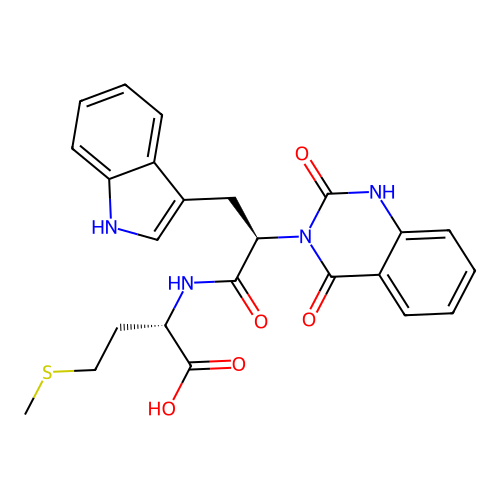 (S)-2-((R)-2-(2,4-dioxo-1,2-dihydroquinazolin-3(4H)-yl)-3-(1H-indol-3-yl)propanamido)-4-(methylthio)butanoic acid structure