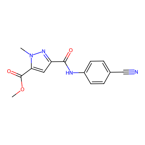 methyl 3-[(4-cyanophenyl)carbamoyl]-1-methyl-1H-pyrazole-5-carboxylate structure