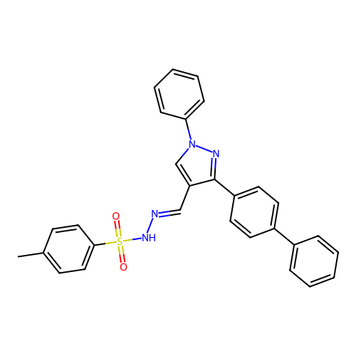 4-methyl-N-[[1-phenyl-3-(4-phenylphenyl)pyrazol-4-yl]methylideneamino]benzenesulfonamide structure