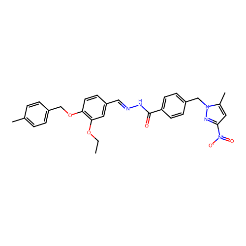 (E)-N'-(3-ethoxy-4-((4-methylbenzyl)oxy)benzylidene)-4-((5-methyl-3-nitro-1H-pyrazol-1-yl)methyl)benzohydrazide structure