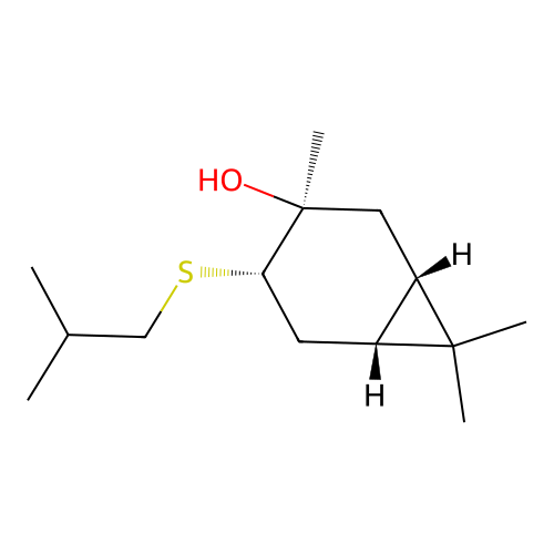 (1R,3S,4S,6S)-4,7,7-trimethyl-3-(2-methylpropylsulfanyl)bicyclo[4.1.0]heptan-4-ol structure
