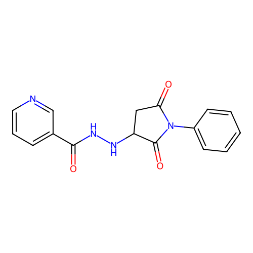 N'-(2,5-dioxo-1-phenylpyrrolidin-3-yl)pyridine-3-carbohydrazide structure