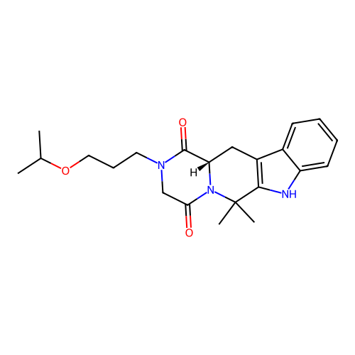 (12aS)-6,6-dimethyl-2-[3-(propan-2-yloxy)propyl]-2,3,6,7,12,12a-hexahydropyrazino[1',2':1,6]pyrido[3,4-b]indole-1,4-dione structure