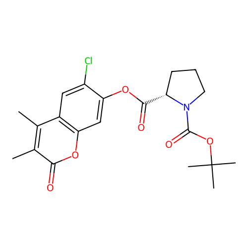 (S)-1-tert-butyl 2-(6-chloro-3,4-dimethyl-2-oxo-2H-chromen-7-yl) pyrrolidine-1,2-dicarboxylate structure