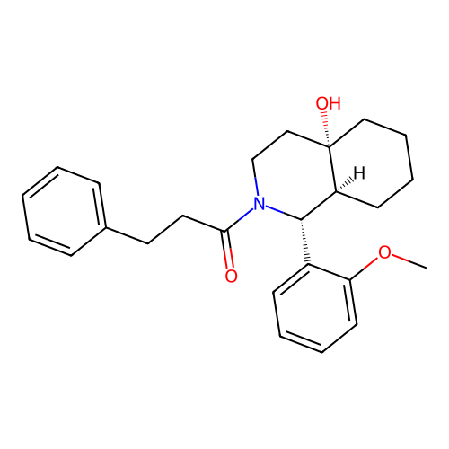 1-[(1R,4aS,8aS)-4a-hydroxy-1-(2-methoxyphenyl)-1,3,4,5,6,7,8,8a-octahydroisoquinolin-2-yl]-3-phenylpropan-1-one structure