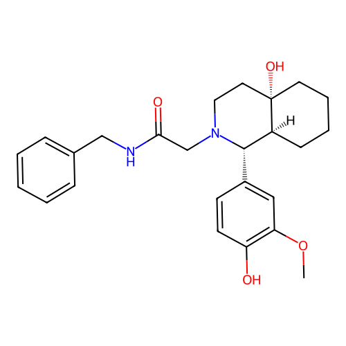 2-[(1R,4aS,8aS)-4a-hydroxy-1-(4-hydroxy-3-methoxyphenyl)-1,3,4,5,6,7,8,8a-octahydroisoquinolin-2-yl]-N-benzylacetamide structure