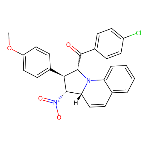 (4-chlorophenyl)((1R,2S,3R,3aR)-2-(4-methoxyphenyl)-3-nitro-1,2,3,3a-tetrahydropyrrolo[1,2-a]quinolin-1-yl)methanone structure