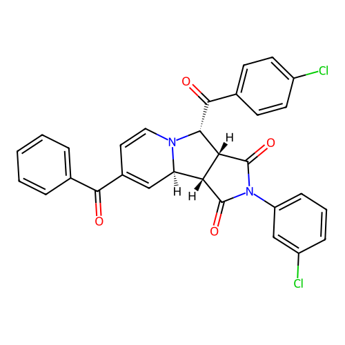 (3aR,4S,9aR,9bS)-2-(3-chlorophenyl)-4-[(4-chlorophenyl)carbonyl]-8-(phenylcarbonyl)-3a,4,9a,9b-tetrahydro-1H-pyrrolo[3,4-a]indolizine-1,3(2H)-dione structure