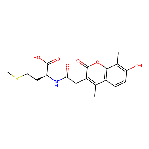 (S)-2-(2-(7-hydroxy-4,8-dimethyl-2-oxo-2H-chromen-3-yl)acetamido)-4-(methylthio)butanoic acid structure
